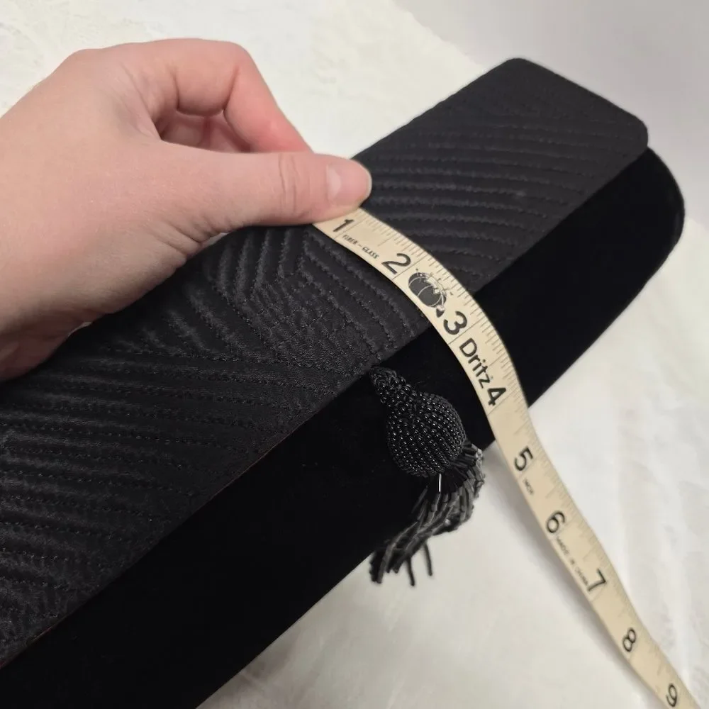 The Limited Velvet Velour Black Evening Clutch Wristlet With Beaded Tassel